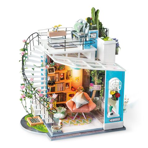 RoboTime 3D drevená skladačka Miniatúra domčeka Strešná terasa