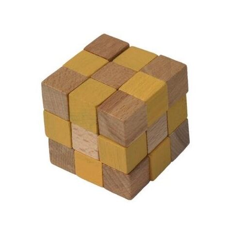 Drevený hlavolam kocka žltá