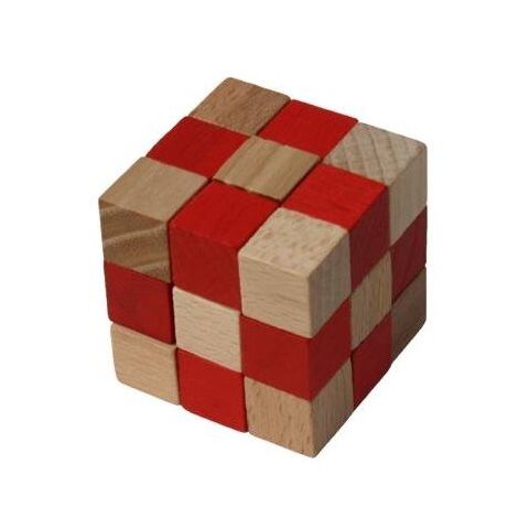 Drevený hlavolam kocka červená